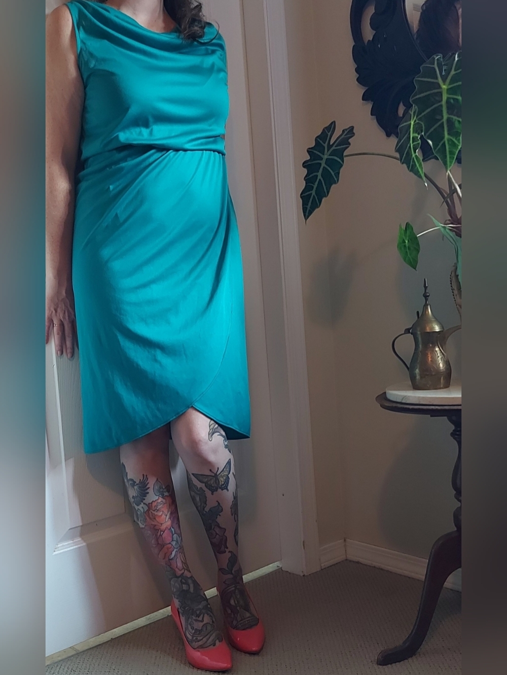 Teal Wrap-Front Midi Dress